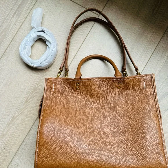 QUINCE Italian Leather Cognac Medium Convertible Satchel Bag - Picture 11 of 13